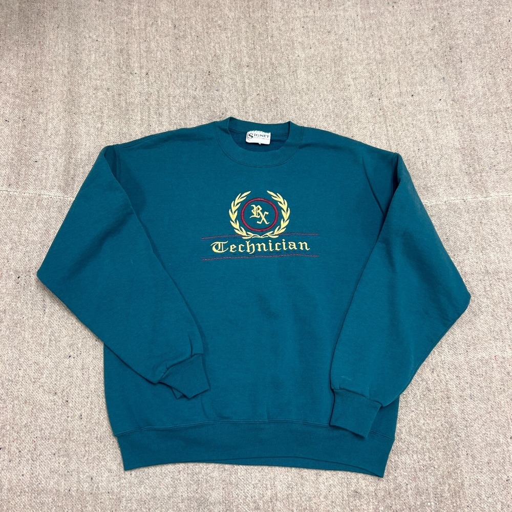 Vintage Pharmacy Technician Sweatshirt Mens Large Green 1990s
